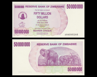 Zimbabwe, P-57, 50.000.000 dollars, 2008, SPL / A-UNC