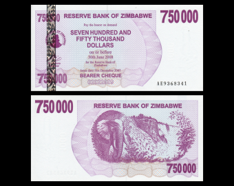 Zimbabwe, P-052, 750.000 dollars, 2008