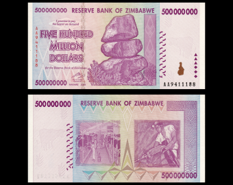 Zimbabwe, P-082, 500 000 000 dollars, 2008, PresqueNeuf / a-UNC