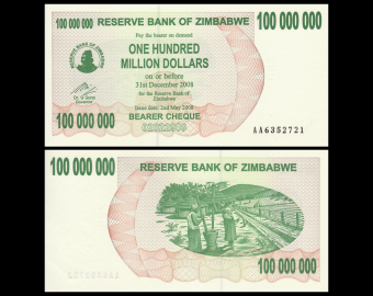 Zimbabwe, P-058, 100.000.000 dollars, 2008