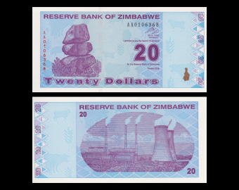 Zimbabwe, P-095, 20 dollars, 2009