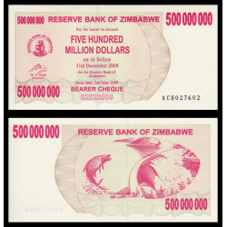 Zimbabwe, P-060, 500.000.000 dollars, 2008 - Billet de banque en vente sur Monnaies du Monde SHOP