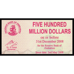 Zimbabwe, P-060, 500.000.000 dollars, 2008 - Billet de banque en vente sur Monnaies du Monde SHOP