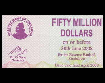 Zimbabwe, P-057, 50.000.000 dollars, 2008, SPL / A-UNC
