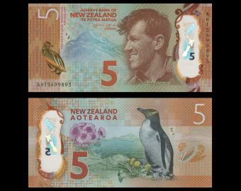Nouvelle Zélande, P-191, 5 dollars, 2015, polymère
