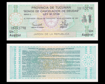 Argentina, Tucuman, 1 austral, 1991