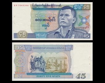 Burma, P-64, 45 kyats, 1987
