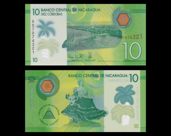 Nicaragua, p-209, 10 cordobas, polymère, 2014