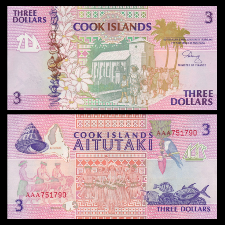 Cook Islands, P-7, 3 dollars, 1992