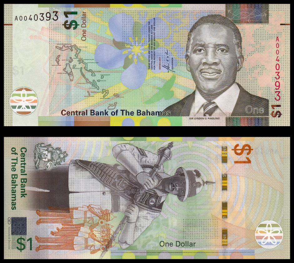 P-NEW Bahamas 1 Dollar A prefix 2017 New design UNC
