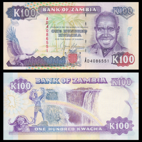 Zambia, p-34, 100 kwacha, 1991