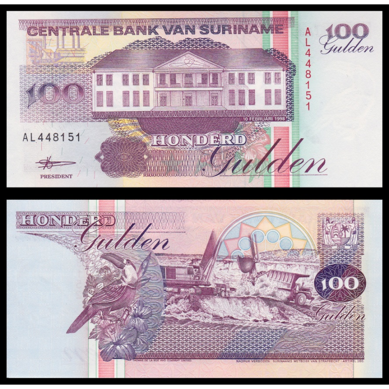 Suriname, P-139b, 100 gulden, 1998 - Billet de banque en vente sur Monnaies du Monde SHOP