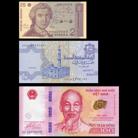 Lot 3 banknotes : Croatia Egypt Vietnam