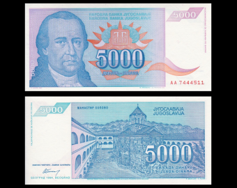 Yougoslavie, P-141, 5 000 dinara, 1994