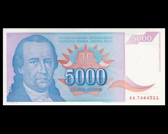 Yougoslavie, P-141, 5 000 dinara, 1994