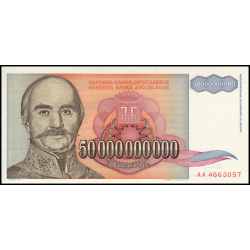 Yougoslavie, P-136, 50 000 000 000 dinara, 1993 - Billet de banque en vente sur Monnaies du Monde SHOP