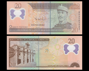 Rép Dominicaine, P-182, 20 pesos oro, 2009, polymere
