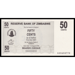 Zimbabwe, P-036, 50 cents, 2006 - Billet de banque en vente sur Monnaies du Monde SHOP