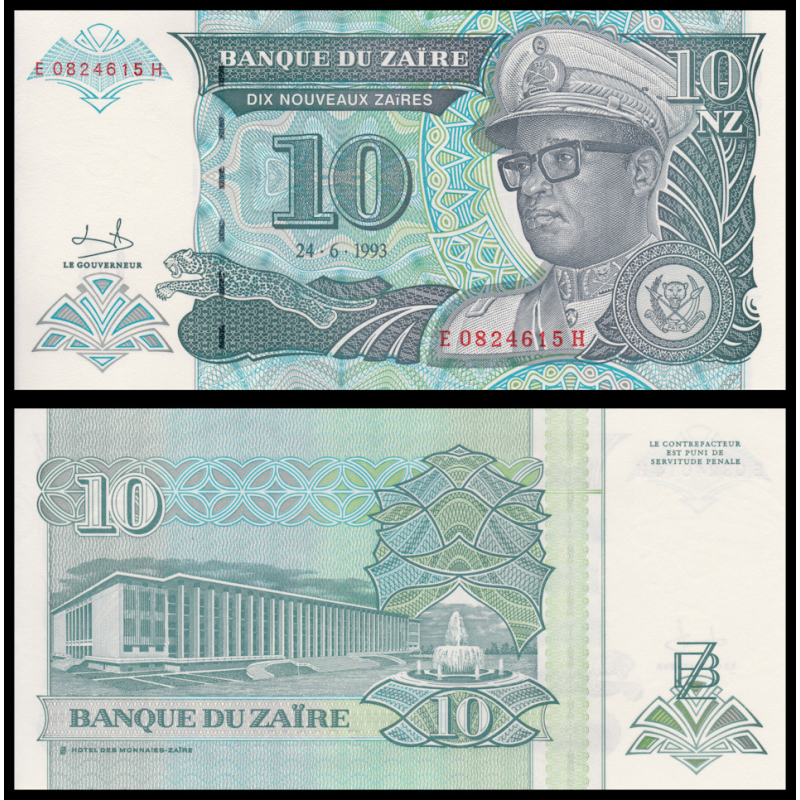 Zaire, P-55, 10 nouveaux zaïres, 1993 - Billet de banque en vente sur Monnaies du Monde SHOP