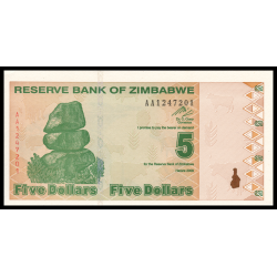 Zimbabwe, P-093, 5 dollars, 2009 - Billet de banque en vente sur Monnaies du Monde SHOP