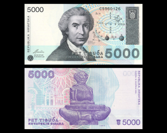 Croatie, P-24, 5000 dinara, 1992