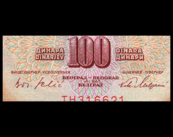 Yougoslavie, P-080b, 100 dinara, 1965