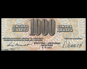 Yugoslavia, P-092d, 1 000 dinara, 1981