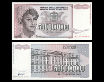 Yugoslavia, P-125, 500 000 000 dinara, 1993