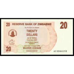 Zimbabwe, P-040, 20 dollars, 2006 - Billet de banque en vente sur Monnaies du Monde SHOP