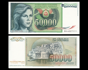 Yougoslavie, P-096, 50 000 dinara, 1988