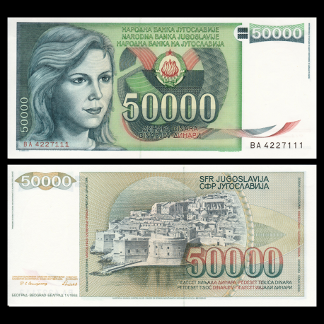 Yugoslavia, P-096, 50 000 dinara, 1988