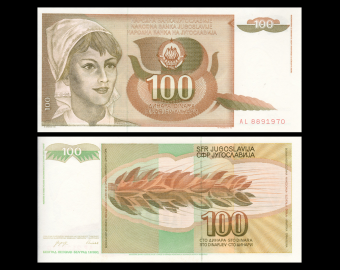 Yougoslavie, P-105, 100 dinara, 1990