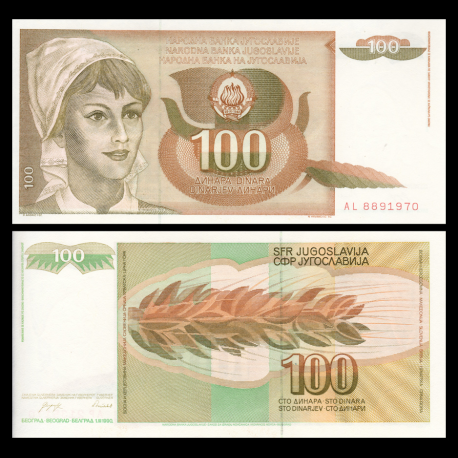 Yougoslavie, P-105, 100 dinara, 1990