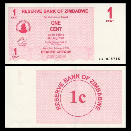 Zimbabwe, P-33, 1 cent, 2006