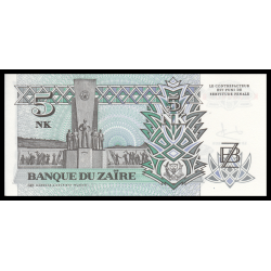Zaire, P-48, 5 nouveaux makuta, 1993 - Billet de banque en vente sur Monnaies du Monde SHOP