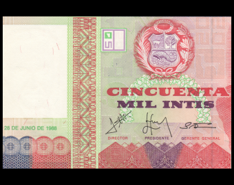Peru, P-142, 50 000 intis, 1988