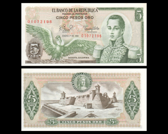 Colombie, P-406f, 5 pesos oro, 1981