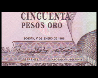 Colombia, P-425b, 50 pesos oro, 1986