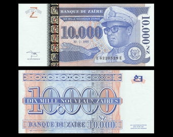 Zaïre, P-70, 10 00 nouveaux zaïres, 1995