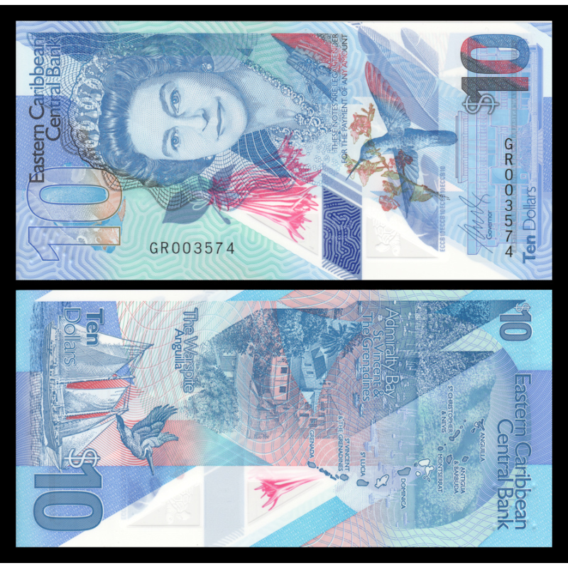 Caraïbes, P-57a, 10 dollars, 2019, polymère - Billet de banque en vente sur Monnaies du Monde SHOP