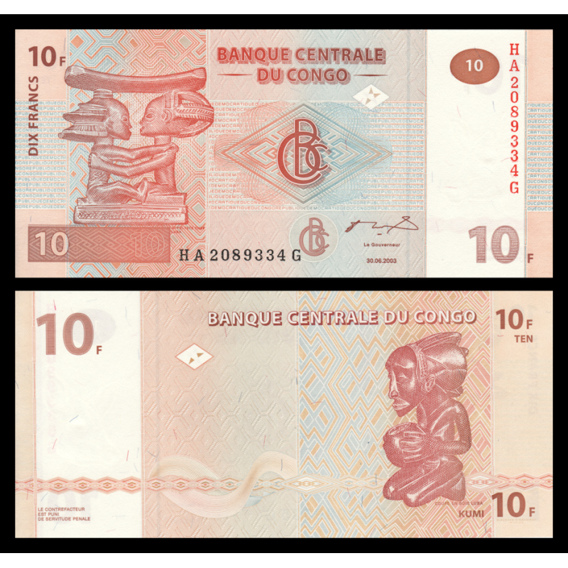 Congo, P-093, 10 francs, 2003 - Billet de banque en vente sur Monnaies du Monde SHOP