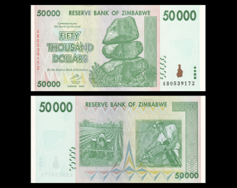 Zimbabwe, P-074a, 50 000 dollars, 2008, PresqueNeuf / a-UNC