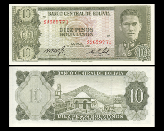 Bolivie, P-154a17, 10 pesos bolivianos, L1962