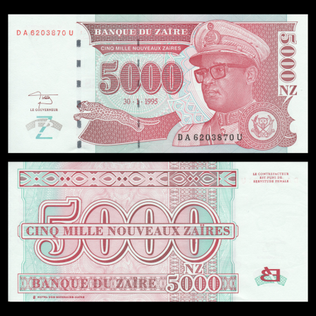 Zaïre, P-69, 5000 nouveaux zaires, 1995