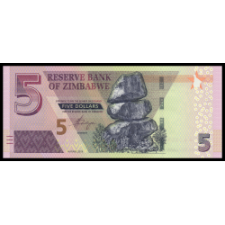 Zimbabwe, P-102, 5 dollars, 2019, hybride - Billet de banque en vente sur Monnaies du Monde SHOP