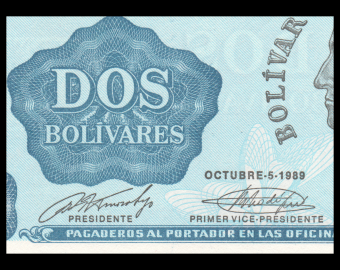 Venezuela, P-069, 2 bolivares, 1989