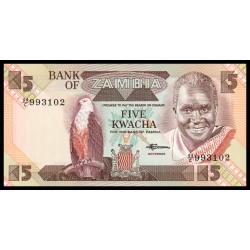 Zambie, P-25d, 5 kwacha, 1986 - Billet de banque en vente sur Monnaies du Monde SHOP