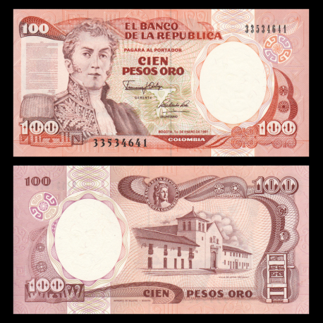Colombie, P-426e, 100 pesos oro, 1991