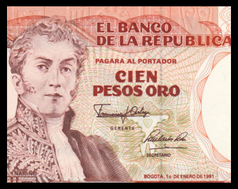 Colombie, P-426e, 100 pesos oro, 1991