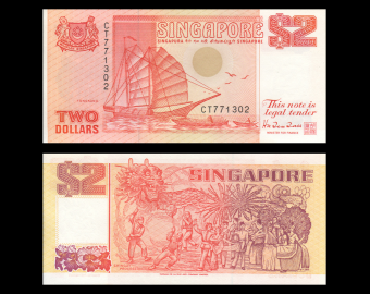 Singapour, P-27, 2 dollars, 1990
